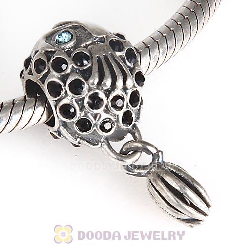 Sterling Silver Splish Splash Fish Charm with Jet Austrian Crystal