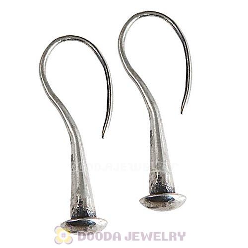 Antique Sterling Silver Sleek Fish Hook Teardrop Earrings fit European Beads