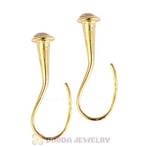 Gold Plated Silver Sleek Fish Hook Teardrop Earrings with CZ Stone