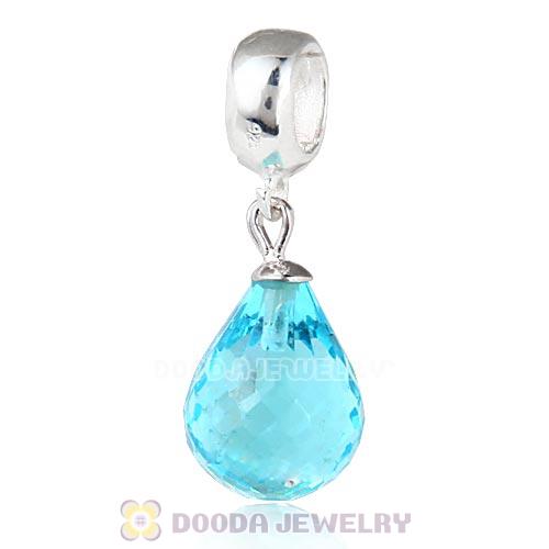 European Sterling Silver Dangle Aquamarine Faceted Glass Beauty Charm