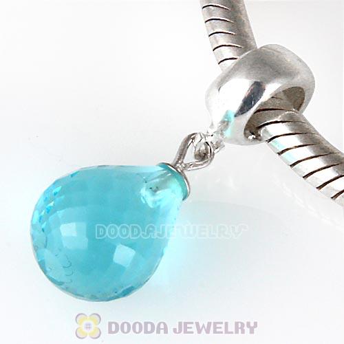 European Sterling Silver Dangle Aquamarine Faceted Glass Beauty Charm