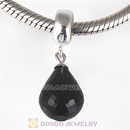 European Sterling Silver Dangle Black Faceted Glass Beauty Charm