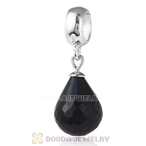 European Sterling Silver Dangle Black Faceted Glass Beauty Charm
