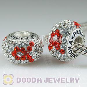 Austrian crystal Charm Jewelry Bead with 3 Red Riband