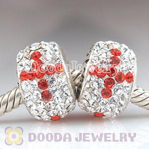 Charm Jewelry silver 3 red cross beads with 90 pcs Austrian crystal rhinestones 