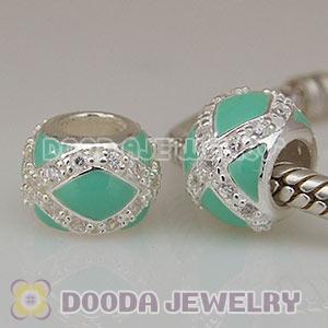 925 Solid Silver European Style Enamel Beads with Stone