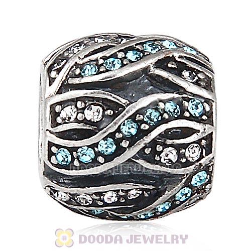 Sterling Silver Entwined Beads With Aquamarine and Clear Austrian Crystal