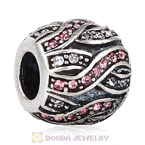 Sterling Silver Entwined Beads with Light Rose and Clear Austrian Crystal