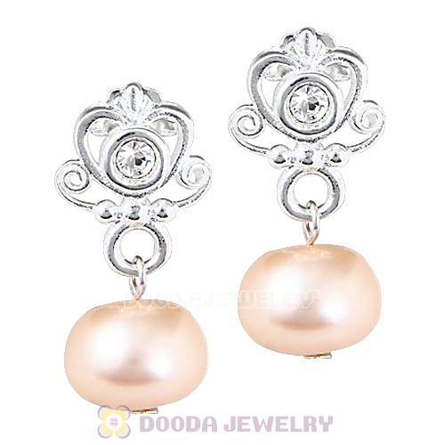 Sterling Silver My Sweet Princess with Clear Crystal Dangle Pearl Earrings