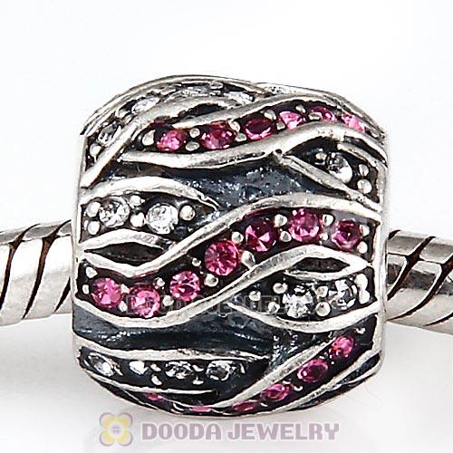 Sterling Silver Entwined Beads with Rose and Clear Austrian Crystal