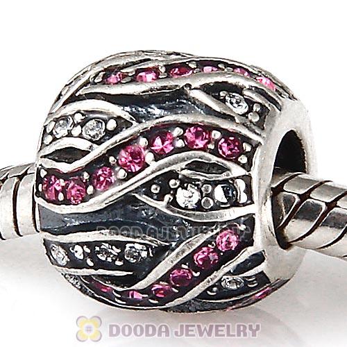 Sterling Silver Entwined Beads with Rose and Clear Austrian Crystal