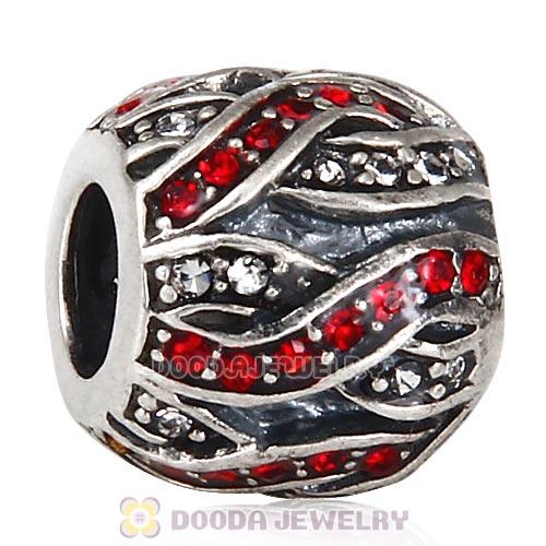 Sterling Silver Entwined Beads with Light Siam and Clear Austrian Crystal