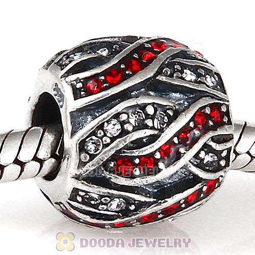 Sterling Silver Entwined Beads with Light Siam and Clear Austrian Crystal