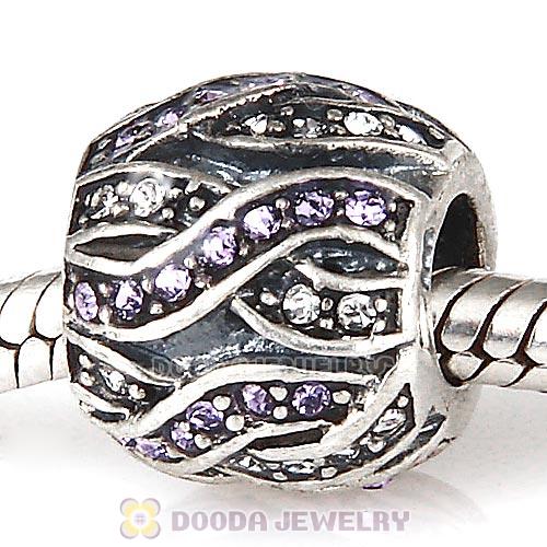 Sterling Silver Entwined Beads with Violet and Clear Austrian Crystal