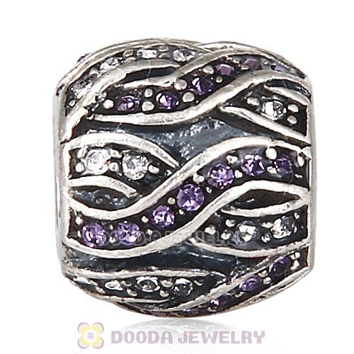 Sterling Silver Entwined Beads with Tanzanite and Clear Austrian Crystal