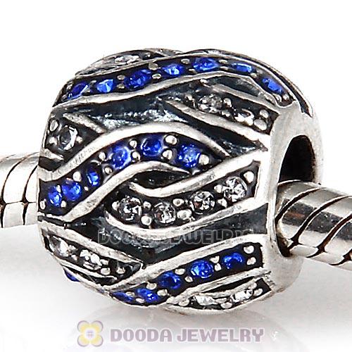 Sterling Silver Entwined Beads with Sapphire and Clear Austrian Crystal