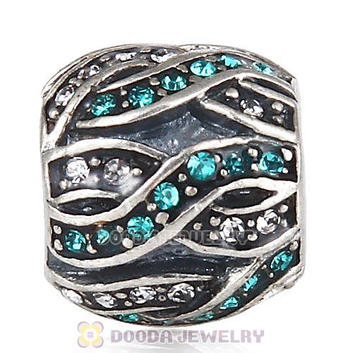 Sterling Silver Entwined Beads with Blue Zircon and Clear Austrian Crystal