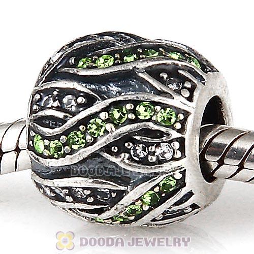Sterling Silver Entwined Beads with Peridot and Clear Austrian Crystal