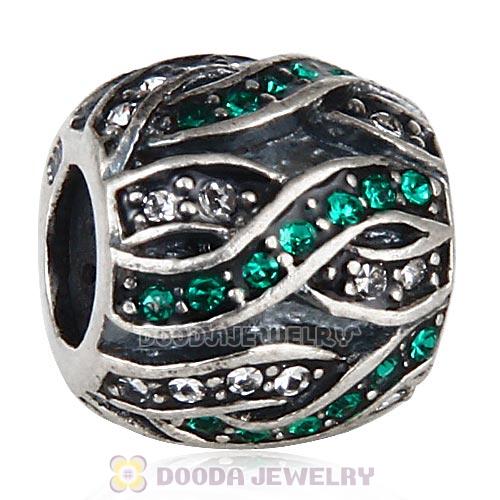 Sterling Silver Entwined Beads with Emerald and Clear Austrian Crystal