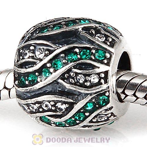 Sterling Silver Entwined Beads with Emerald and Clear Austrian Crystal
