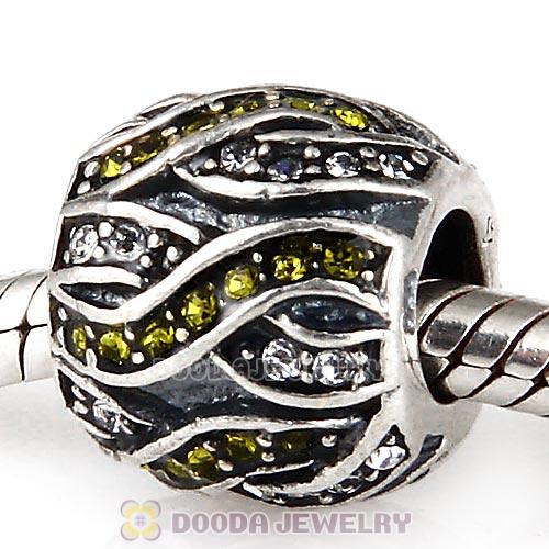 Sterling Silver Entwined Beads with Olivine and Clear Austrian Crystal
