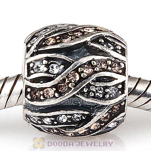 Sterling Silver Entwined Beads with Light Peach and Clear Austrian Crystal