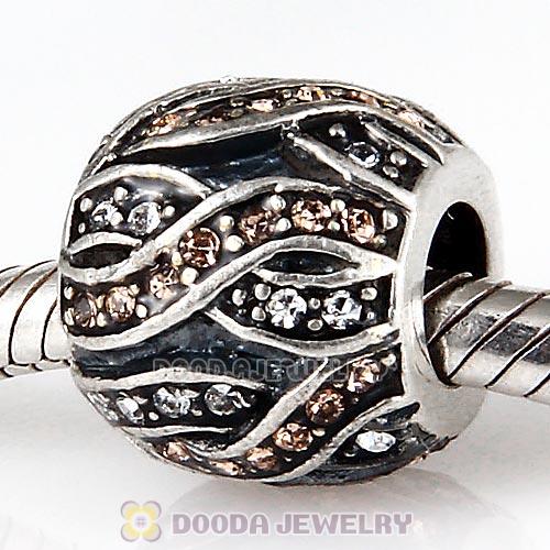 Sterling Silver Entwined Beads with Light Peach and Clear Austrian Crystal