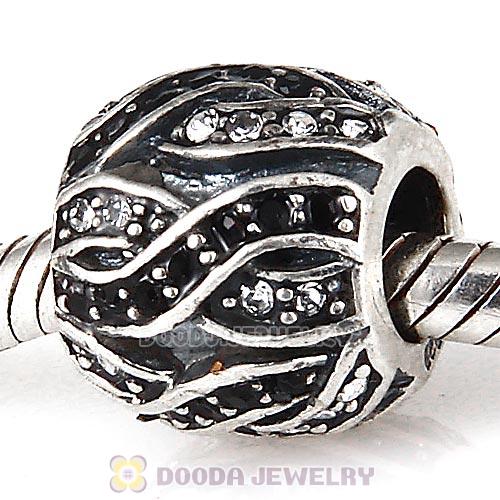 Sterling Silver Entwined Beads with Jet and Clear Austrian Crystal