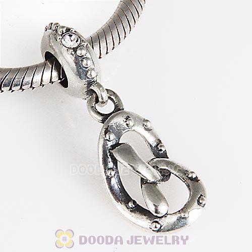 European Sterling Silver Pretzel Dangle Beads with Clear Austrian Crystal