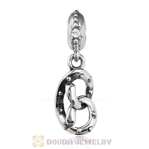 European Sterling Silver Pretzel Dangle Beads with Clear Austrian Crystal