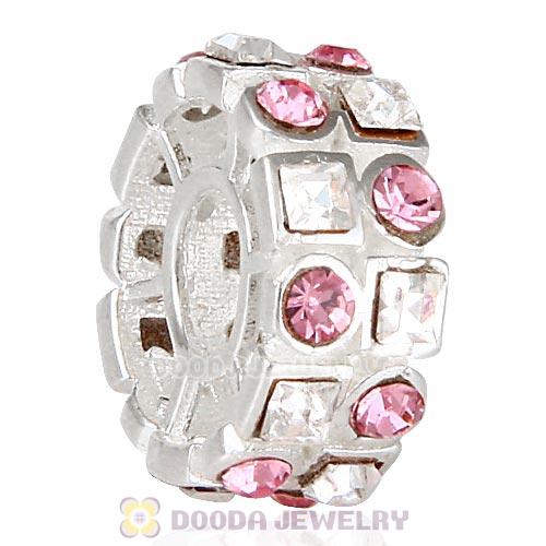 Sterling Silver Stepping Stones Beads with Light Rose and Clear Austrian Crystal