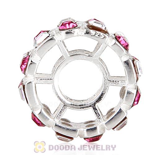 Sterling Silver Stepping Stones Beads with Rose and Clear Austrian Crystal