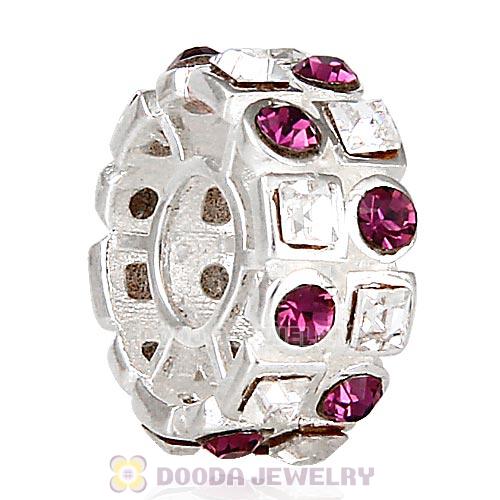Sterling Silver Stepping Stones Beads with Amethyst and Clear Austrian Crystal