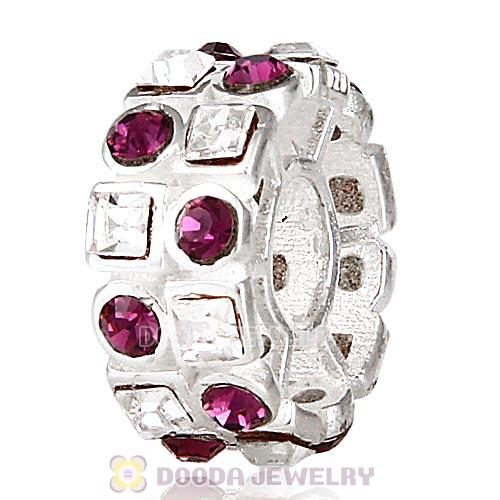Sterling Silver Stepping Stones Beads with Amethyst and Clear Austrian Crystal