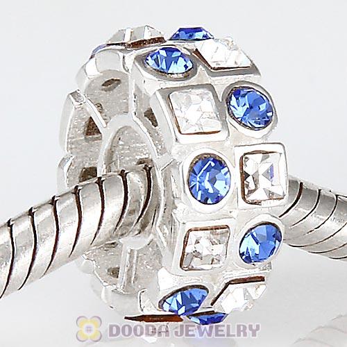 Sterling Silver Stepping Stones Beads with Sapphire and Clear Austrian Crystal