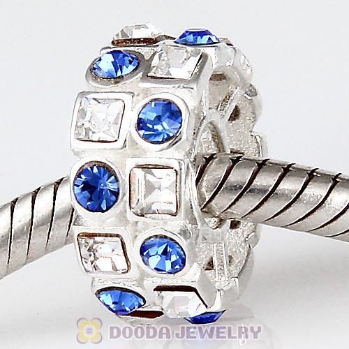 Sterling Silver Stepping Stones Beads with Sapphire and Clear Austrian Crystal