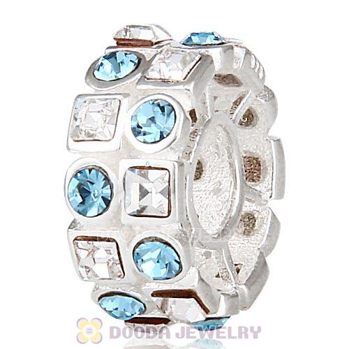 Sterling Silver Stepping Stones Beads with Aquamarine and Clear Austrian Crystal