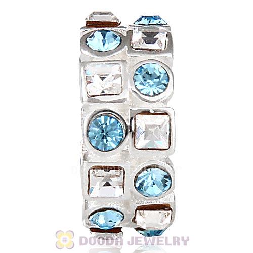 Sterling Silver Stepping Stones Beads with Aquamarine and Clear Austrian Crystal