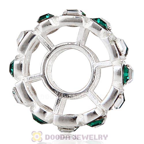 Sterling Silver Stepping Stones Beads with Emerald and Clear Austrian Crystal