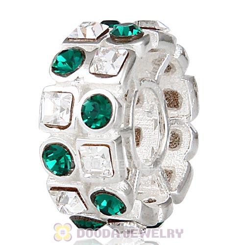 Sterling Silver Stepping Stones Beads with Emerald and Clear Austrian Crystal