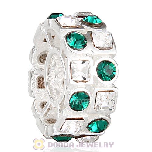 Sterling Silver Stepping Stones Beads with Emerald and Clear Austrian Crystal