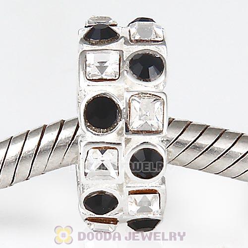 Sterling Silver Stepping Stones Beads with Jet and Clear Austrian Crystal