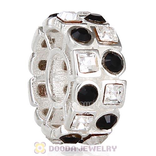 Sterling Silver Stepping Stones Beads with Jet and Clear Austrian Crystal