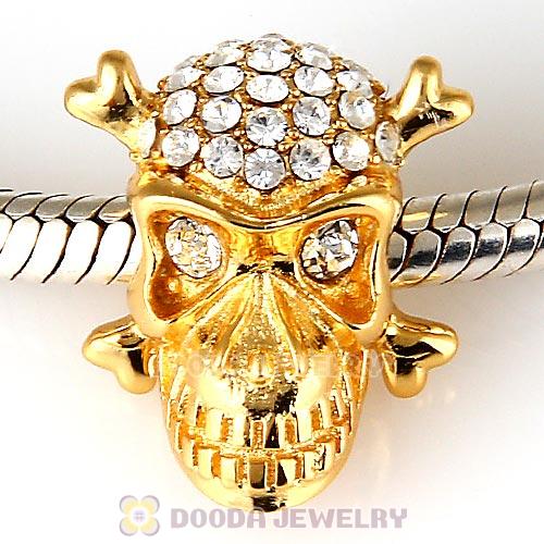 Sterling Silver Gold Plated Skull Beads with Clear Austrian Crystal