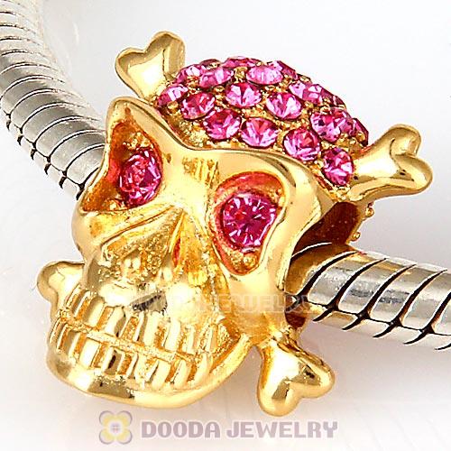 Sterling Silver Gold Plated Skull Beads with Rose Austrian Crystal