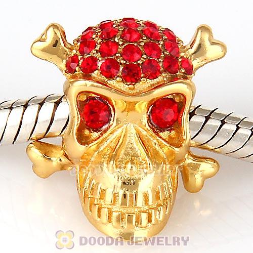 Sterling Silver Gold Plated Skull Beads with Light Siam Austrian Crystal