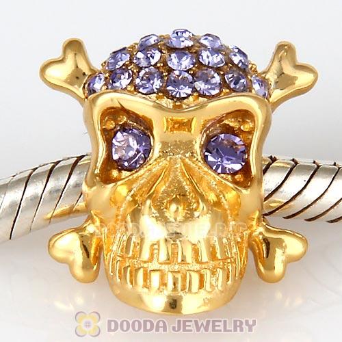 Sterling Silver Gold Plated Skull Beads with Tanzanite Austrian Crystal