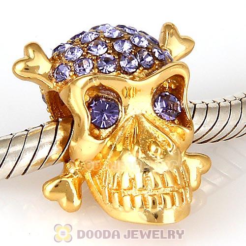 Sterling Silver Gold Plated Skull Beads with Tanzanite Austrian Crystal