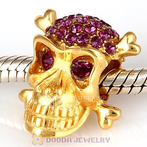 Sterling Silver Gold Plated Skull Beads with Amethyst Austrian Crystal