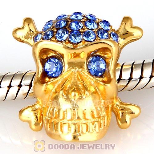 Sterling Silver Gold Plated Skull Beads with Sapphire Austrian Crystal